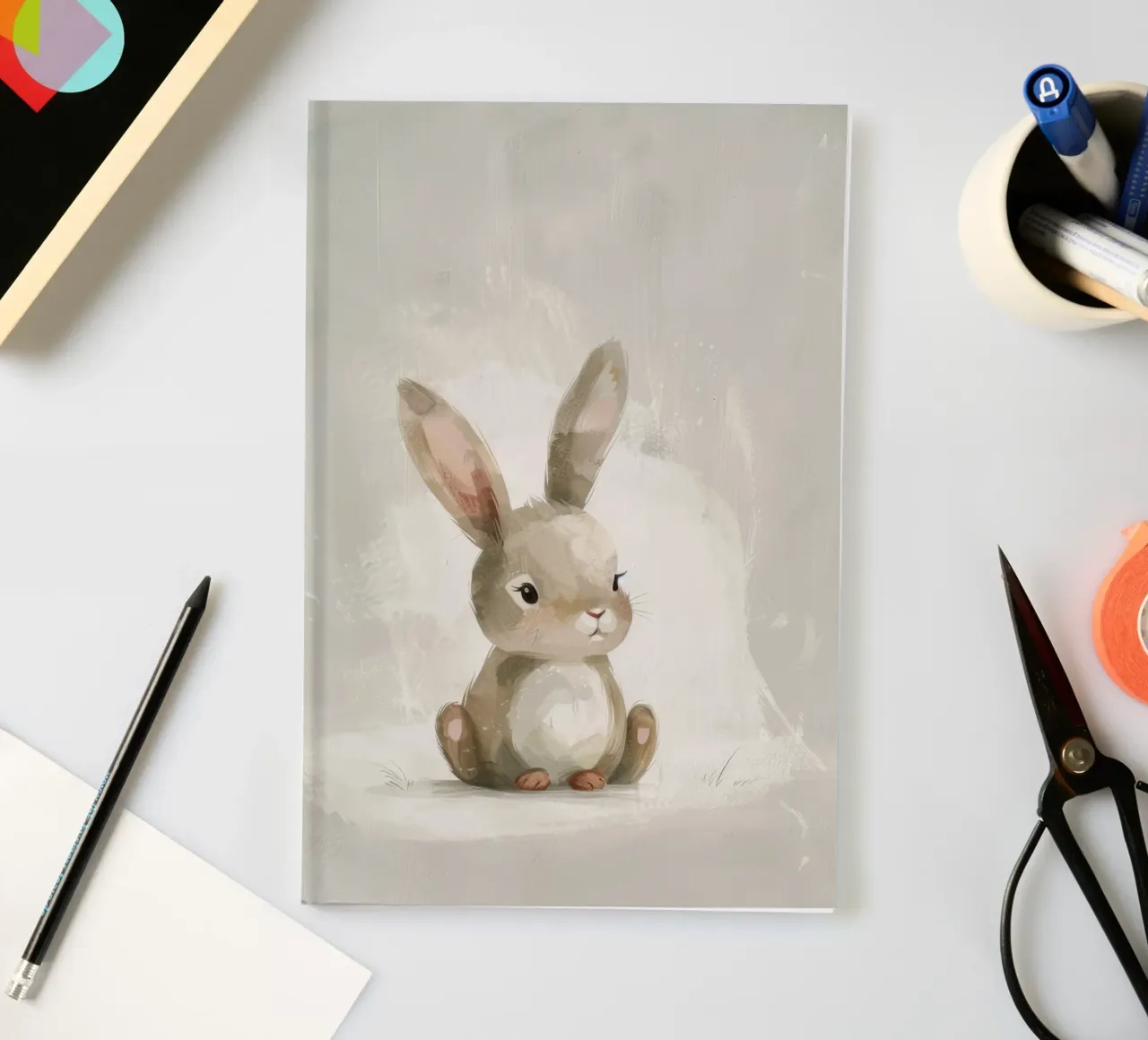 Simpatico coniglietto marrone seduto su uno sfondo morbido diario da DesignDoodle