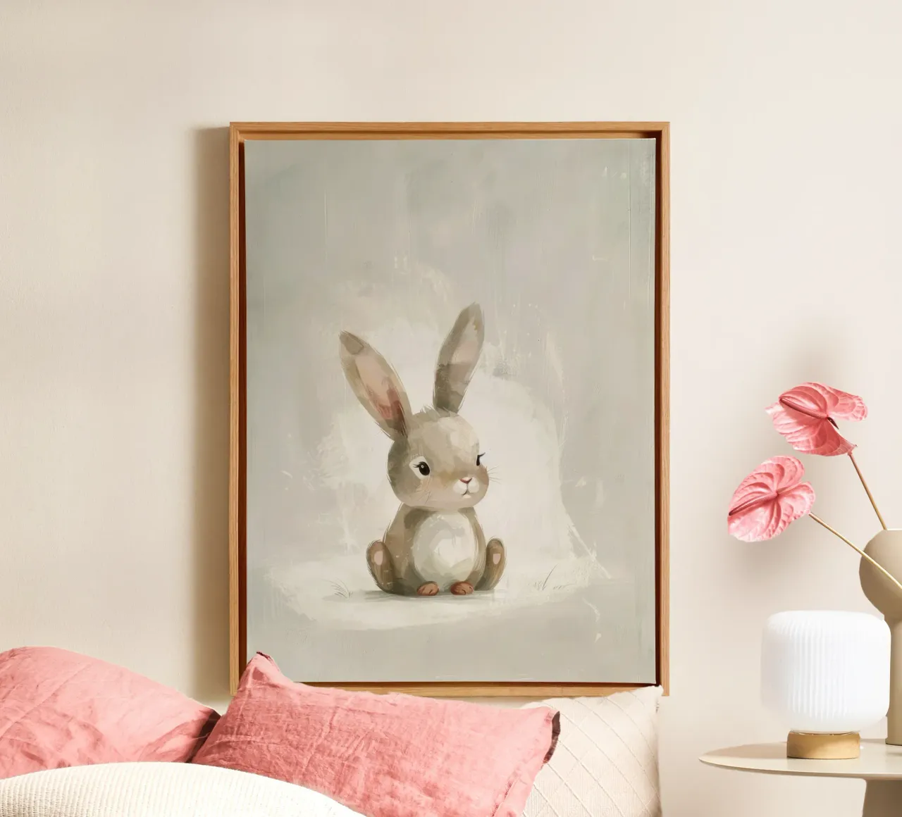 Schattig bruin konijntje zittend op een zachte achtergrond canvas van DesignDoodle