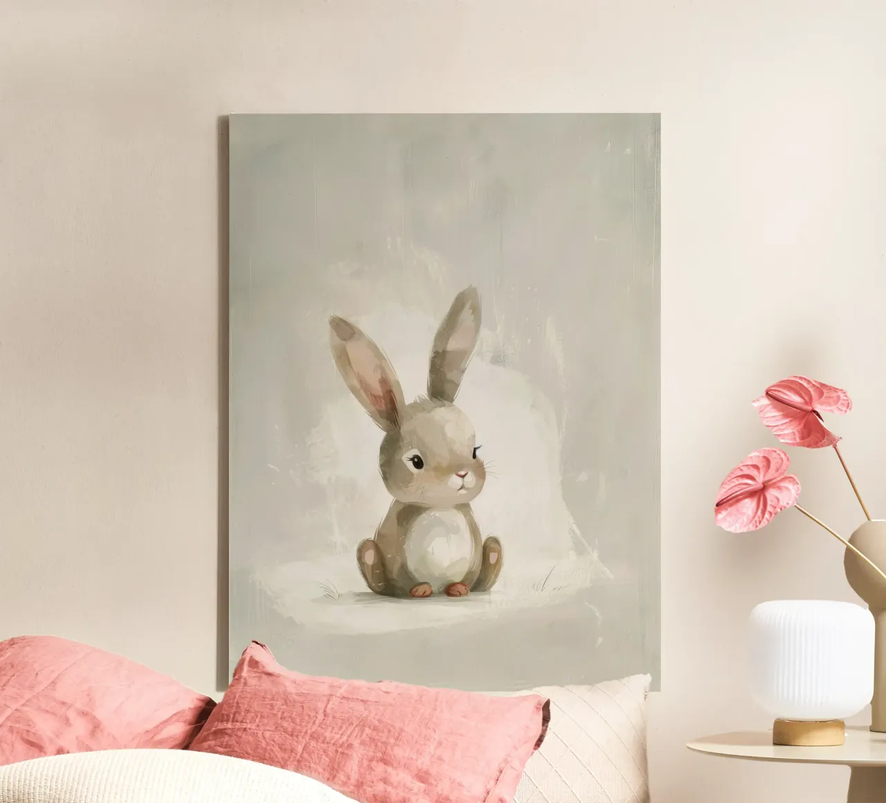 Schattig bruin konijntje zittend op een zachte achtergrond canvas van DesignDoodle