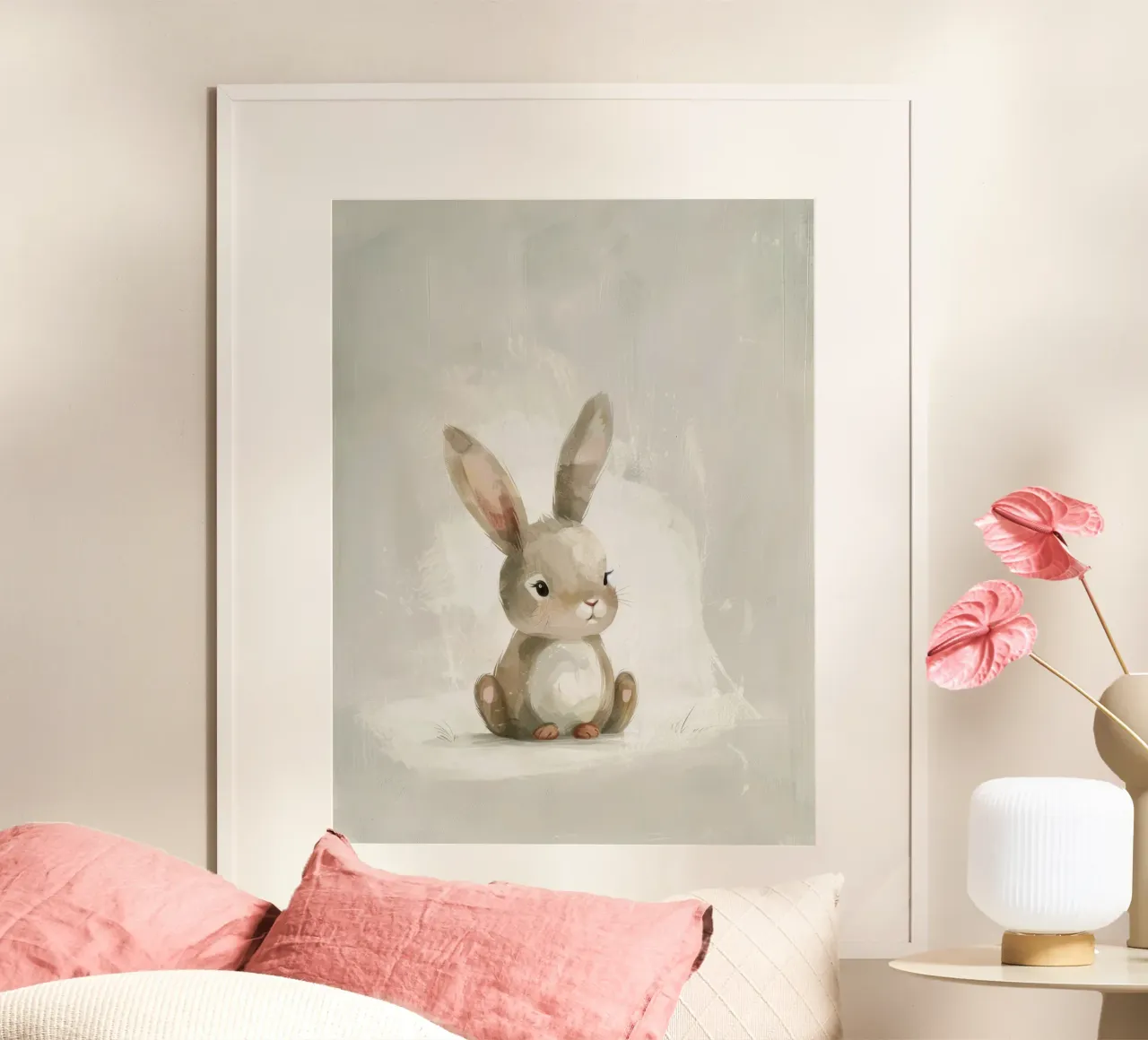 Mignon lapin brun assis sur un fond doux hahnemühle de DesignDoodle