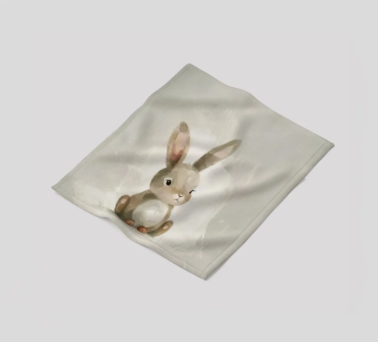 Cute brown bunny sitting on a soft background fleece blanket by DesignDoodle