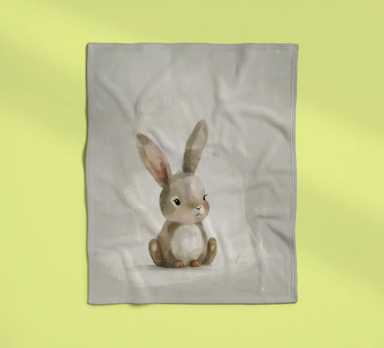 Cute brown bunny sitting on a soft background fleece blanket by DesignDoodle