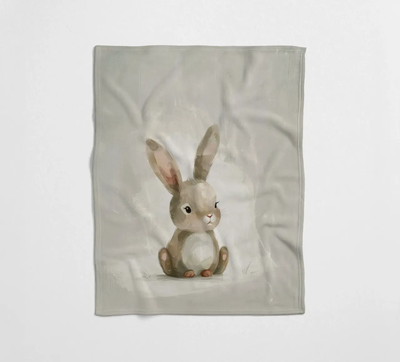 Cute brown bunny sitting on a soft background fleece blanket by DesignDoodle