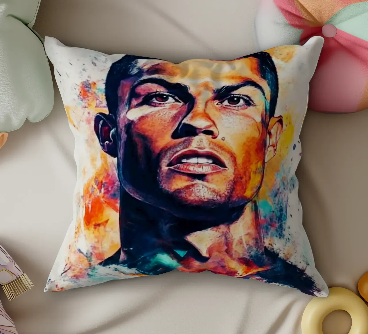 Cristiano Ronaldo grafitti splash art cuscino da Lembayung art