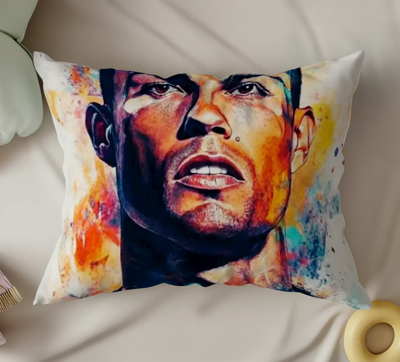 Cristiano Ronaldo grafitti splash art cuscino da Lembayung art