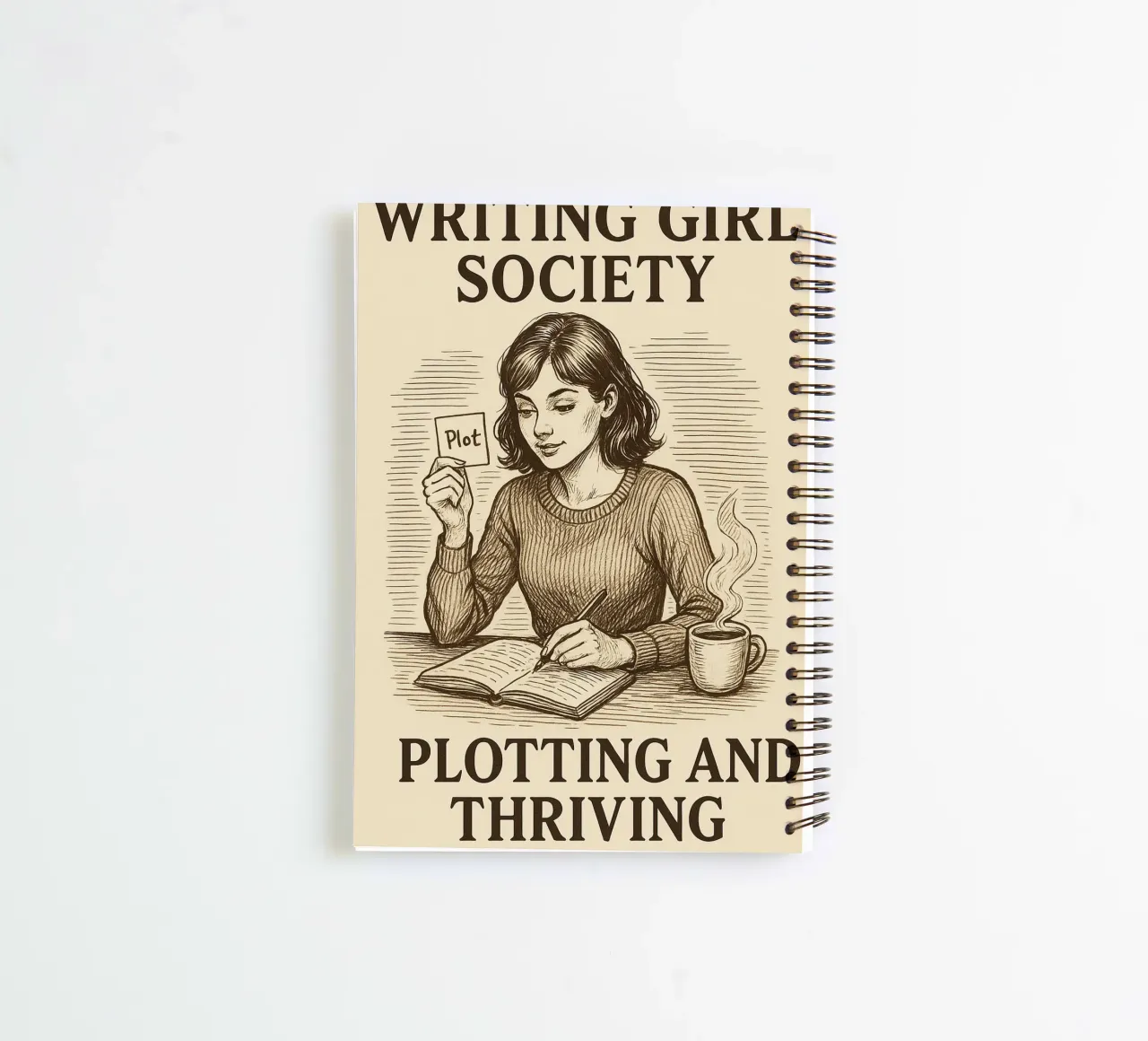 Writer girls Victorian etching style plot twist spiral notebook by Taika Tori Art