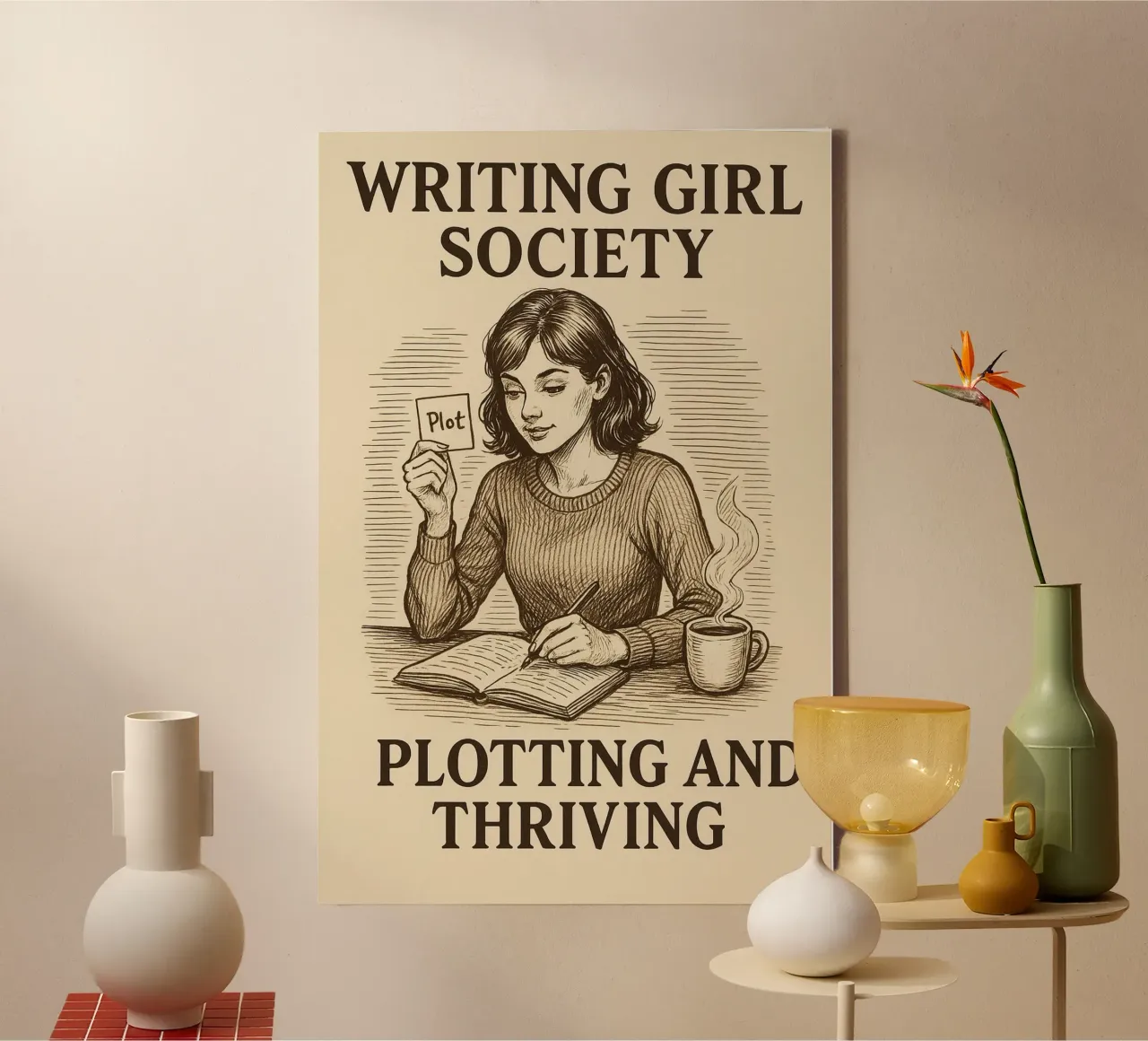 Writer girls Victorian etching style plot twist canvas by Taika Tori Art