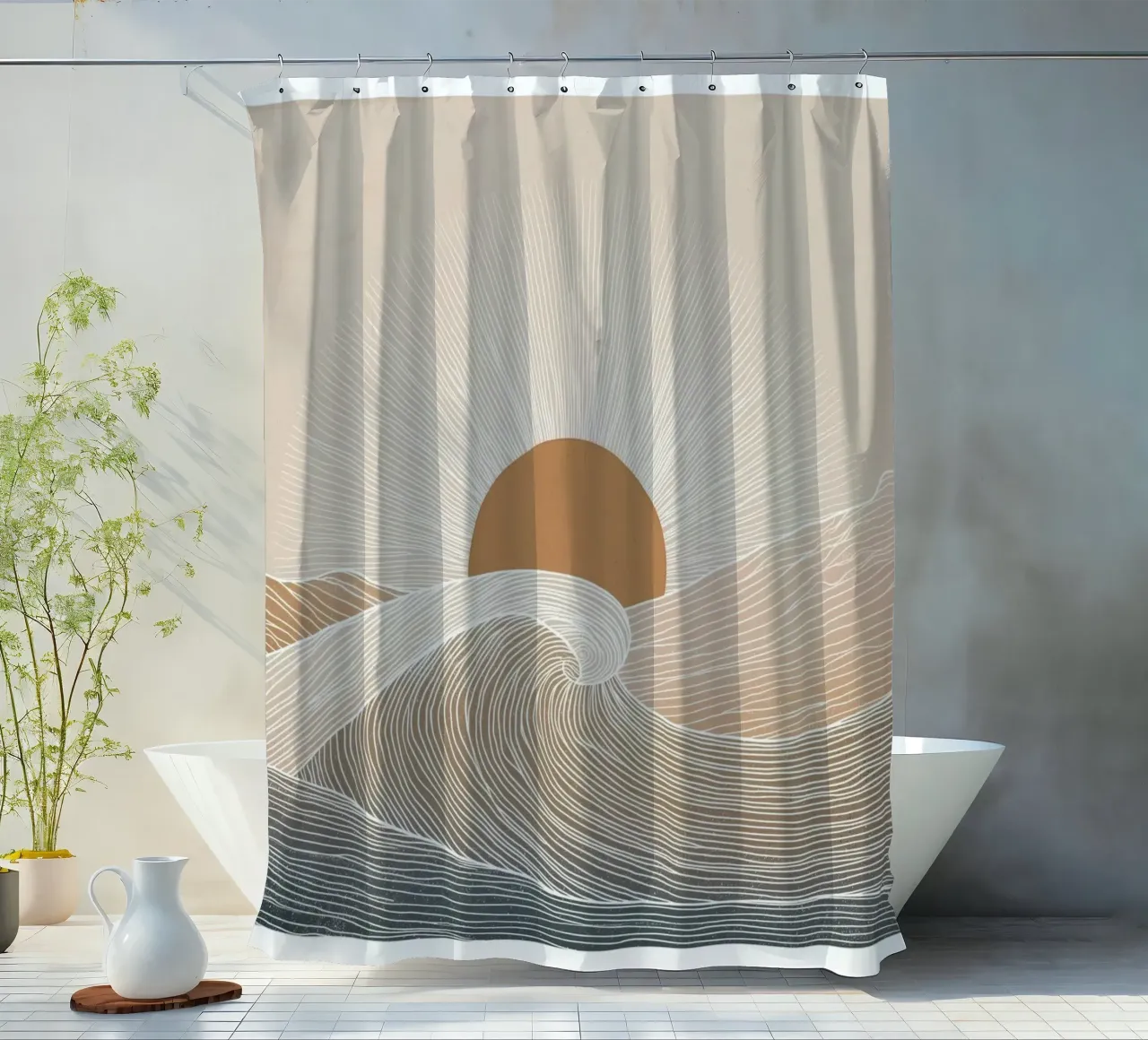 Sunset in soft colours shower curtain by Pictura