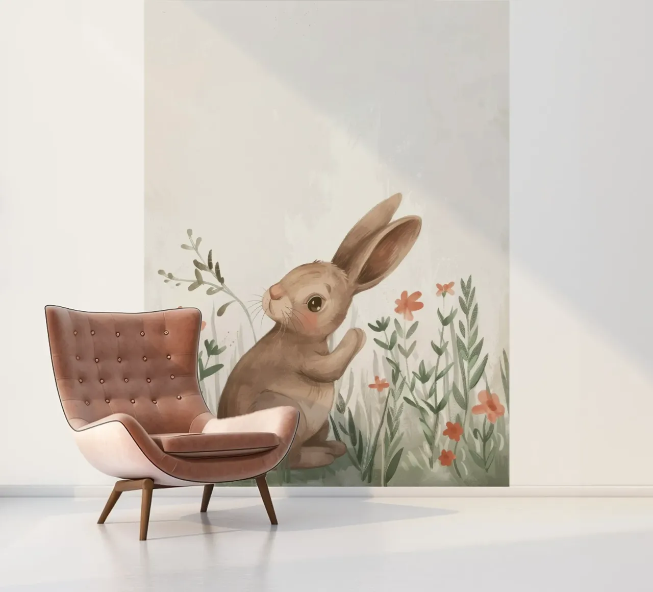 Cute rabbit sitting in field of flowers, enjoying springtime photo wallpaper by DesignDoodle