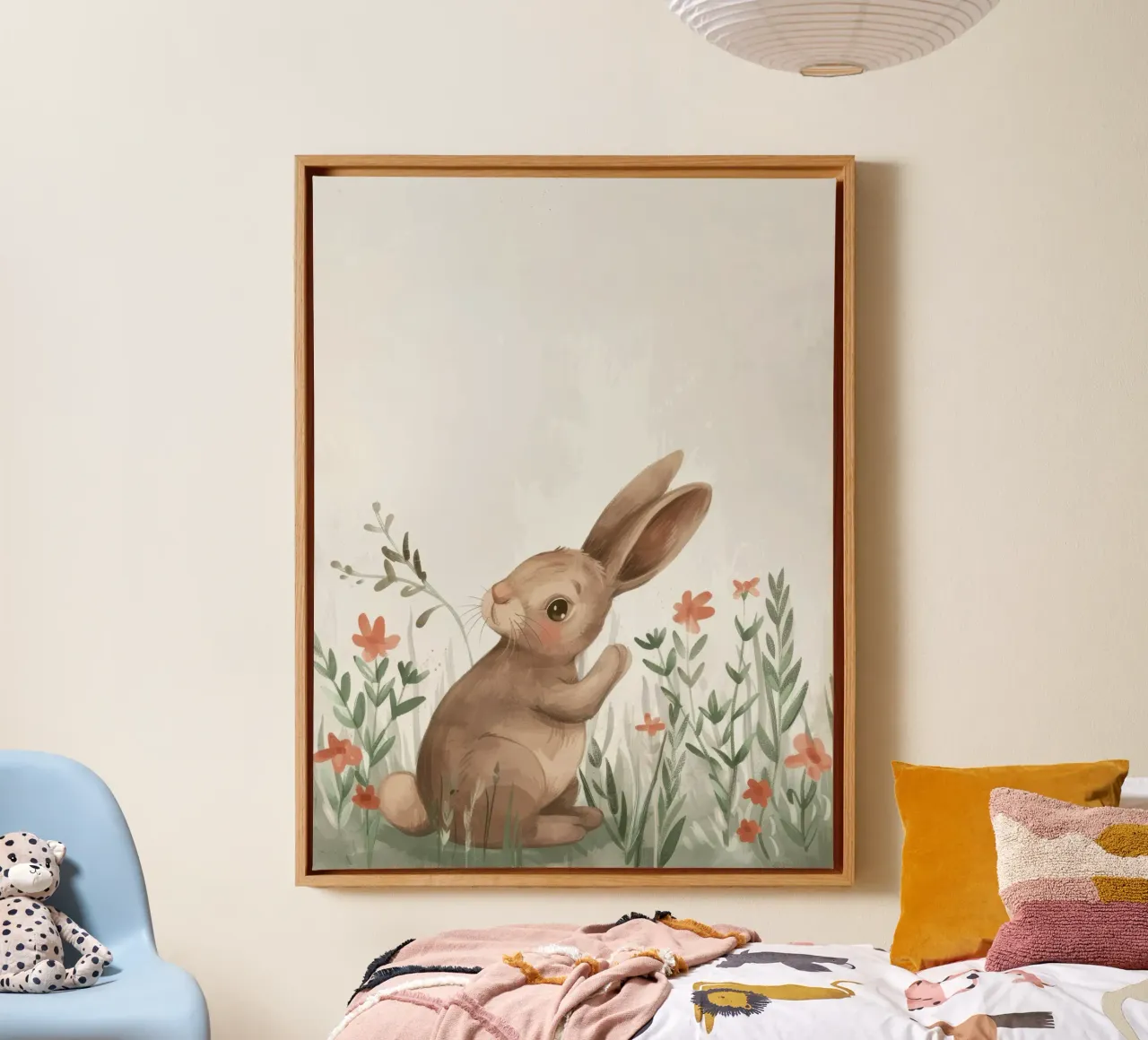 Cute rabbit sitting in field of flowers, enjoying springtime canvas by DesignDoodle