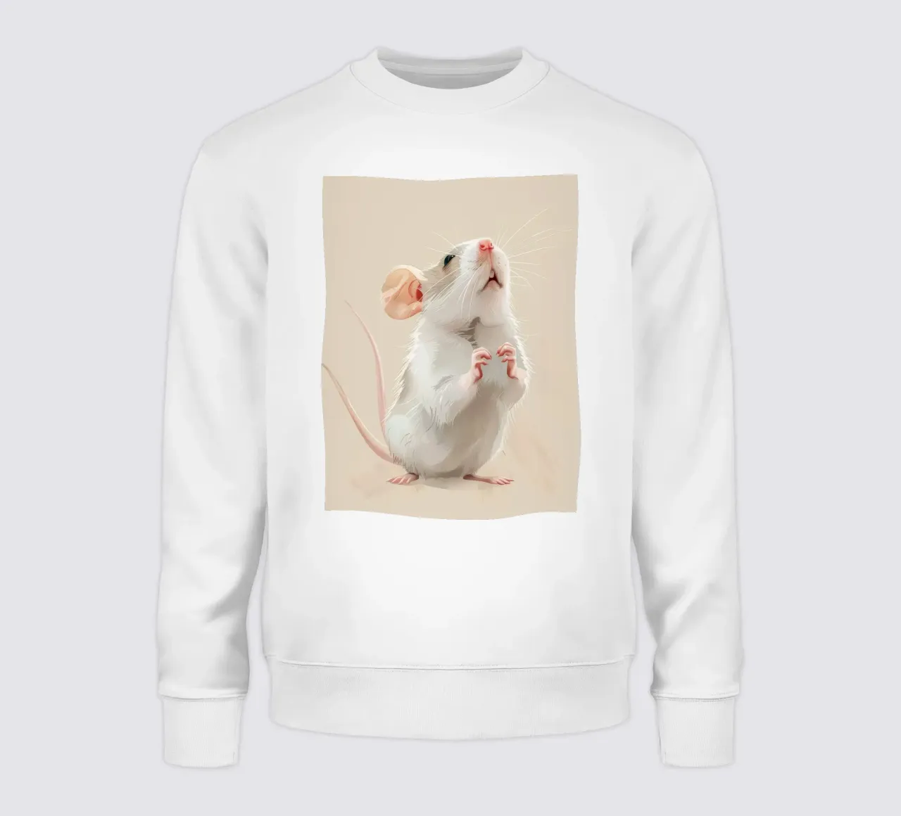 Curious mouse stands upright in a light environment sweatshirt by DesignDoodle