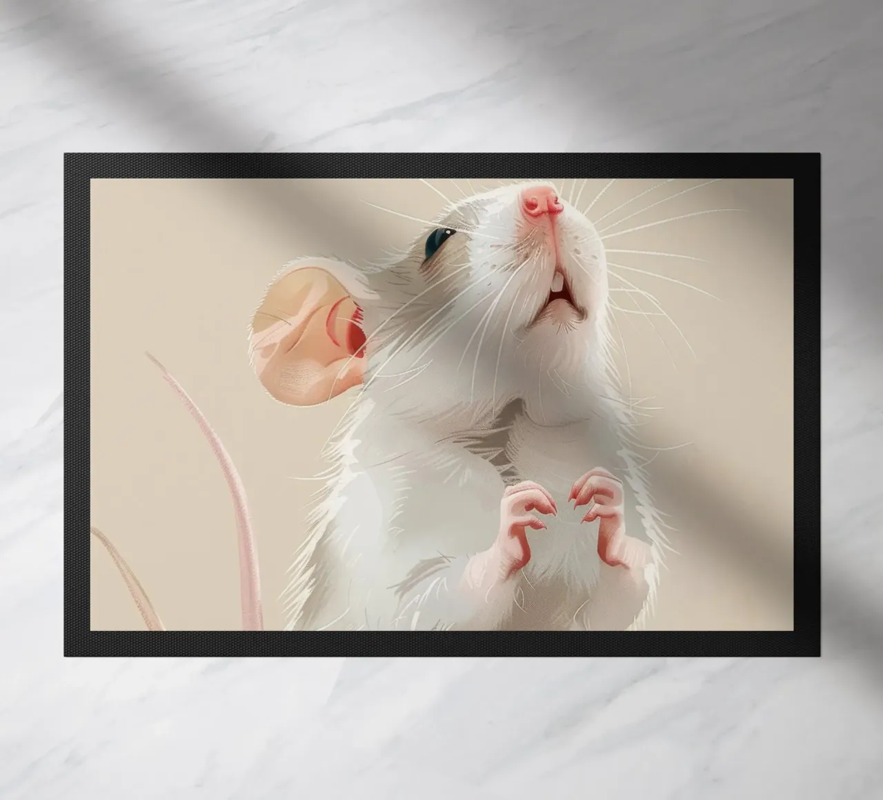 Il topo curioso sta in piedi in un ambiente luminoso zerbino da DesignDoodle