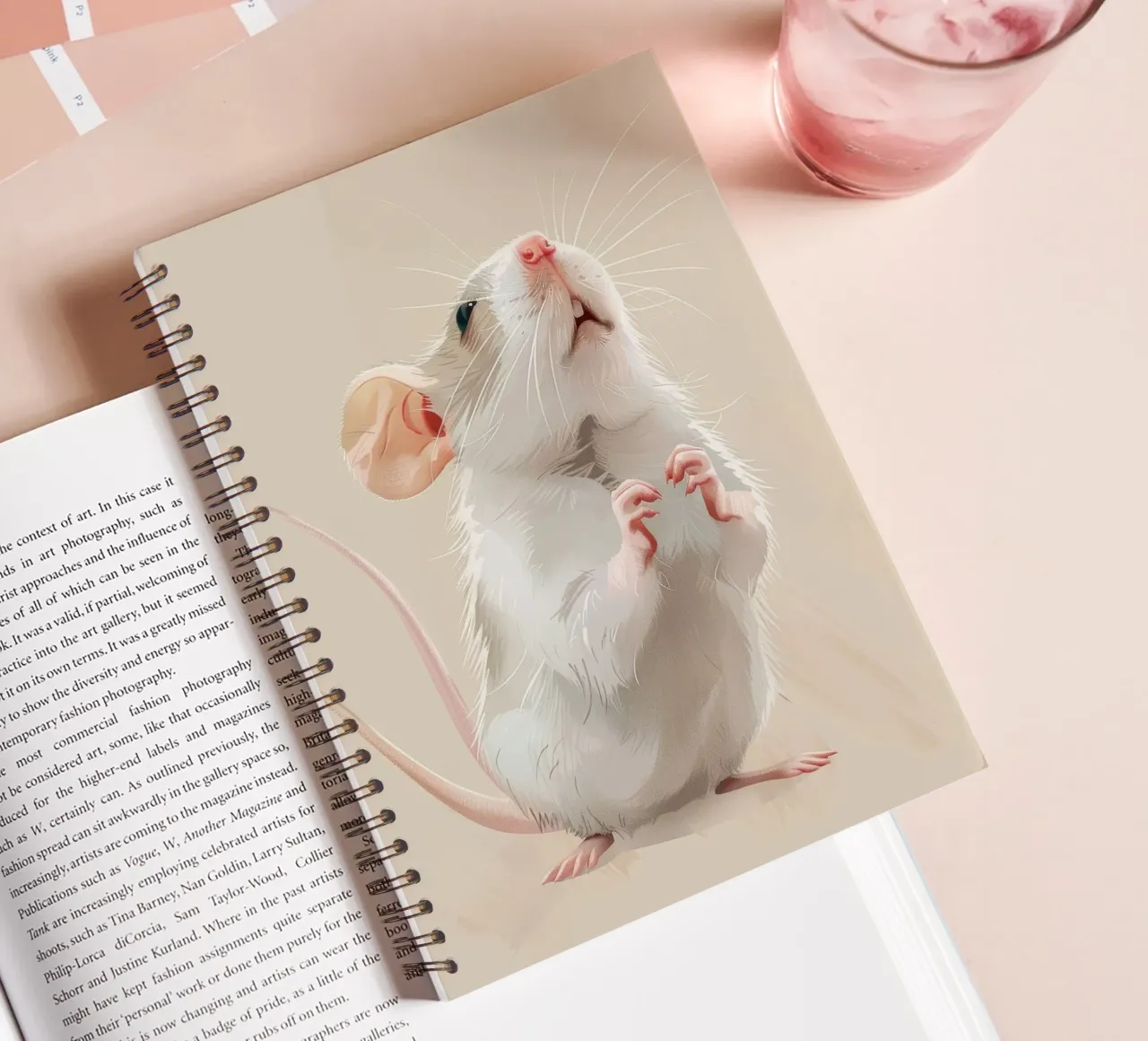 Curious mouse stands upright in a light environment spiral notebook by DesignDoodle