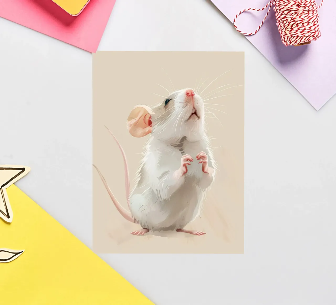 Il topo curioso sta in piedi in un ambiente luminoso adesivo da DesignDoodle