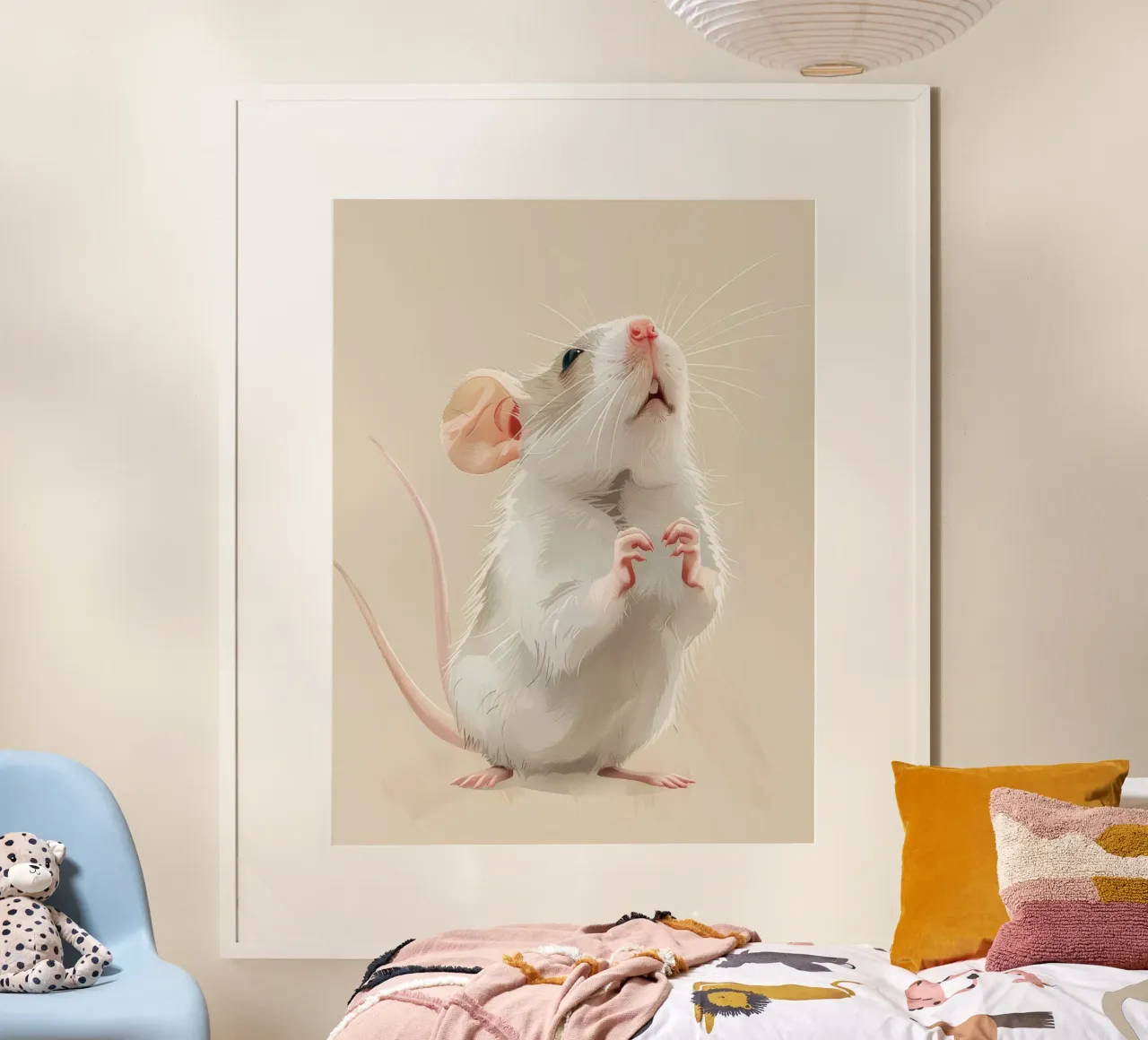 Neugierige Maus steht aufrecht in einer hellen Umgebung Poster mit Aluminium Rahmen von DesignDoodle