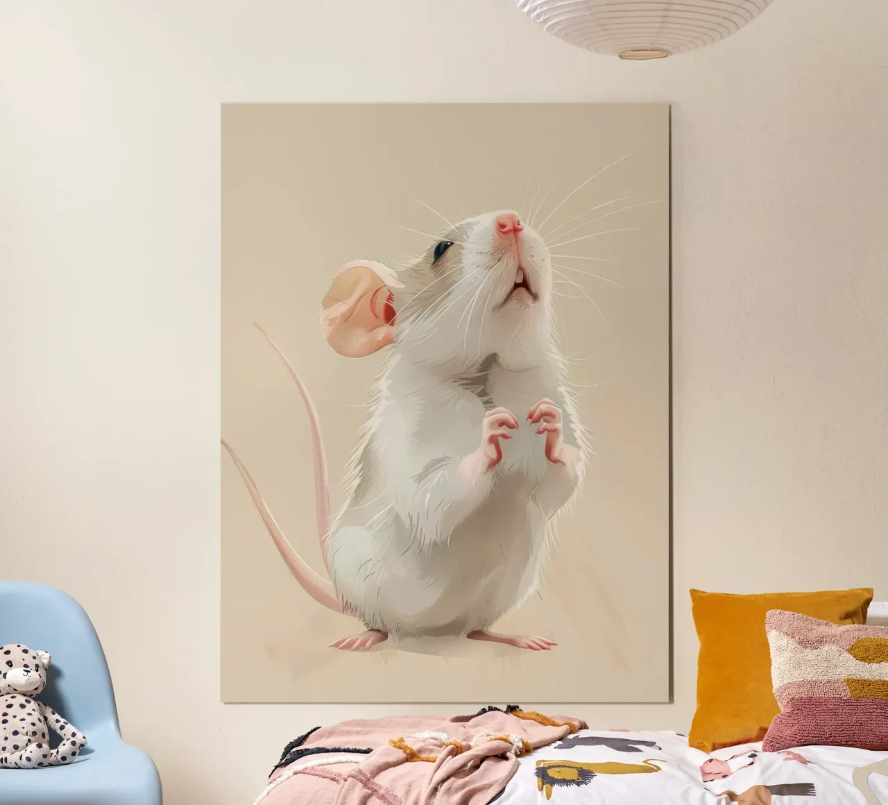 Neugierige Maus steht aufrecht in einer hellen Umgebung Poster mit Aluminium Rahmen von DesignDoodle