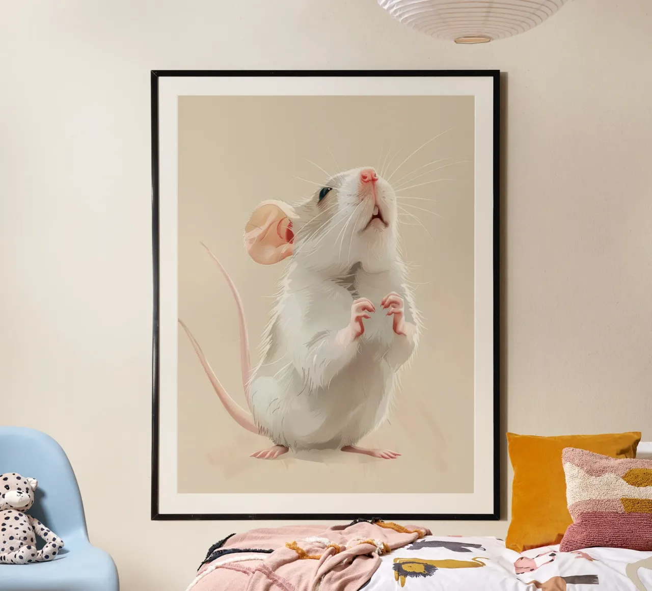 Neugierige Maus steht aufrecht in einer hellen Umgebung Poster mit Aluminium Rahmen von DesignDoodle