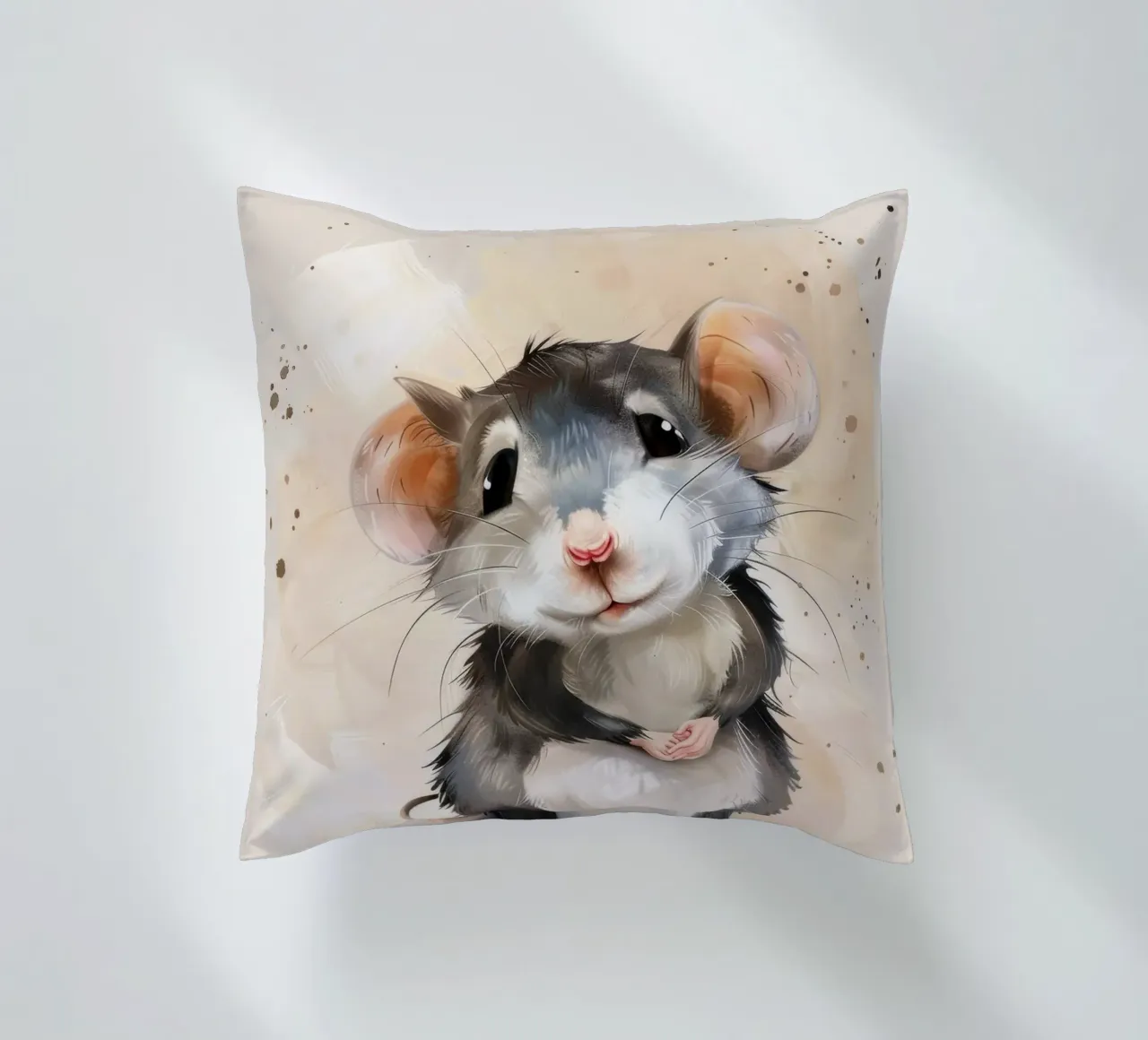 Incantevole topo dei cartoni animati con grandi orecchie, con la mano in mano cuscino da DesignDoodle