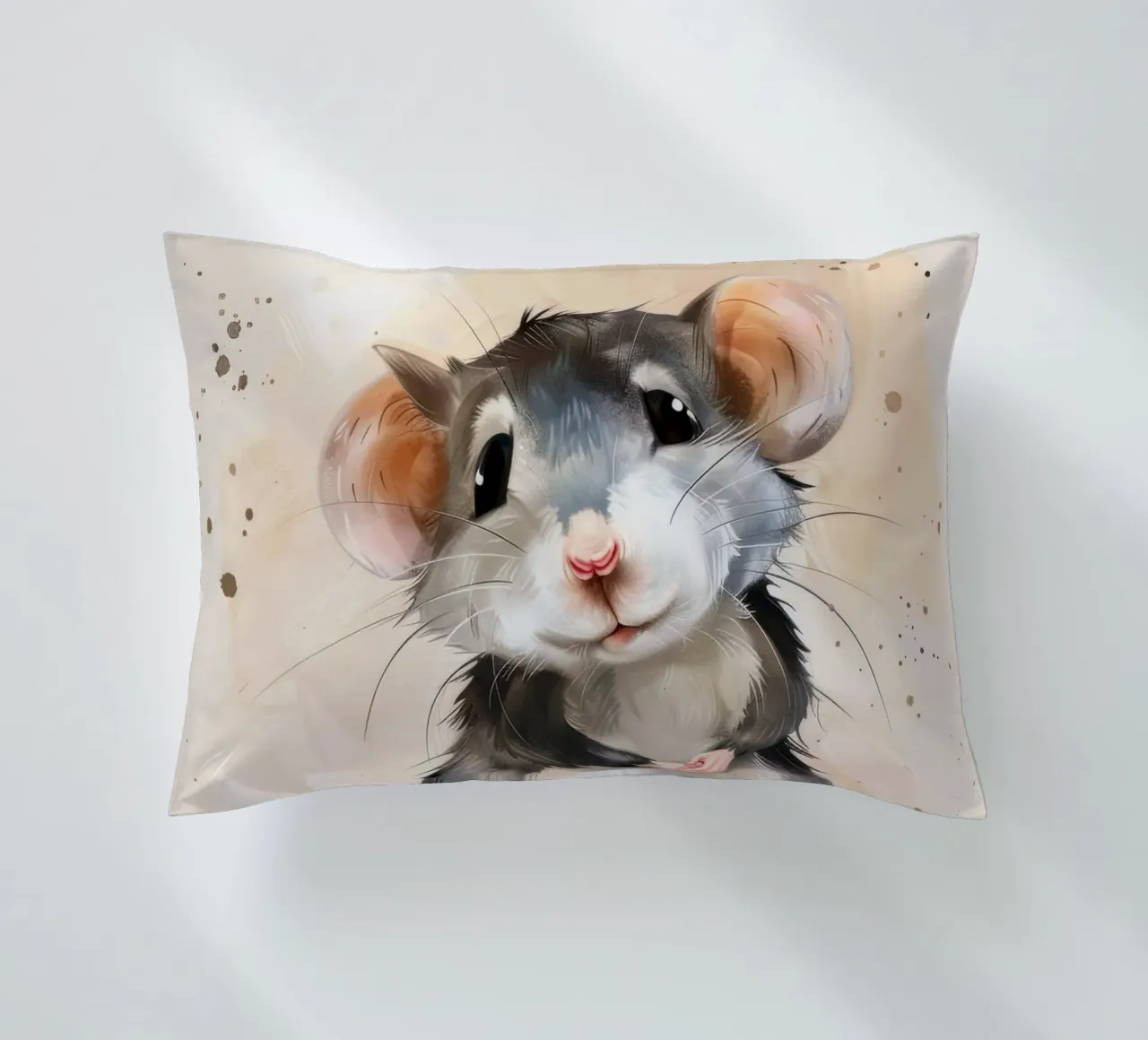 Incantevole topo dei cartoni animati con grandi orecchie, con la mano in mano cuscino da DesignDoodle