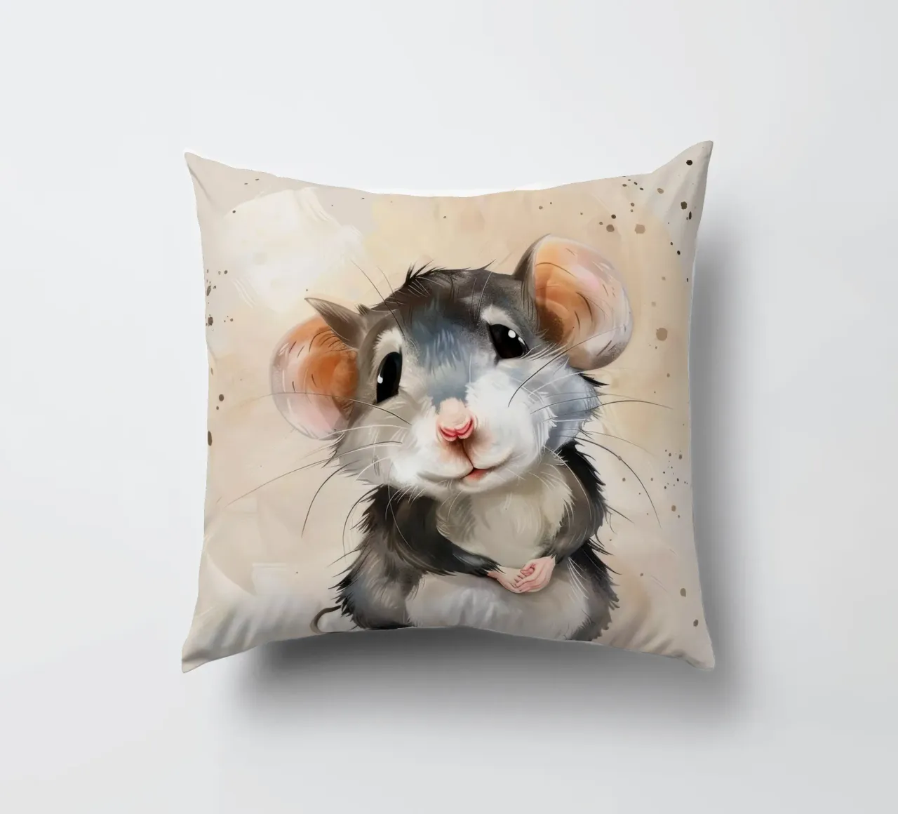 Incantevole topo dei cartoni animati con grandi orecchie, con la mano in mano cuscino da DesignDoodle
