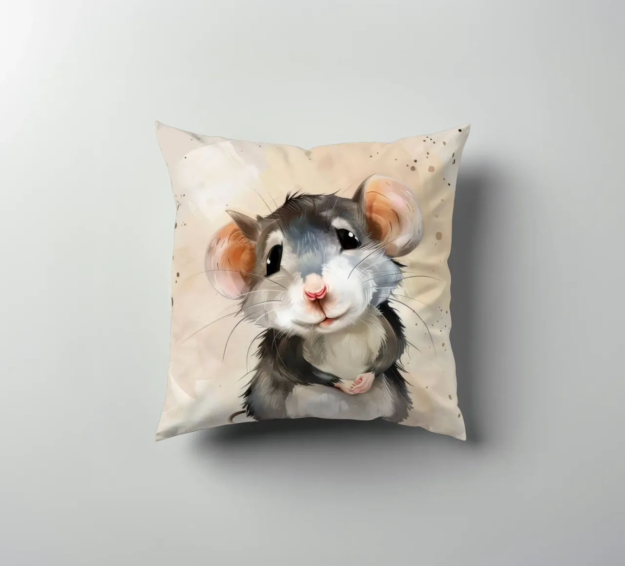 Incantevole topo dei cartoni animati con grandi orecchie, con la mano in mano cuscino da DesignDoodle