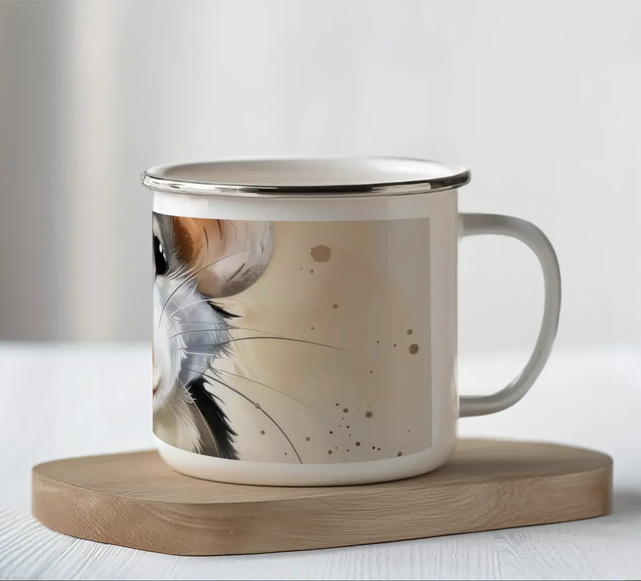 Incantevole topo dei cartoni animati con grandi orecchie, con la mano in mano tazza in smalto da DesignDoodle