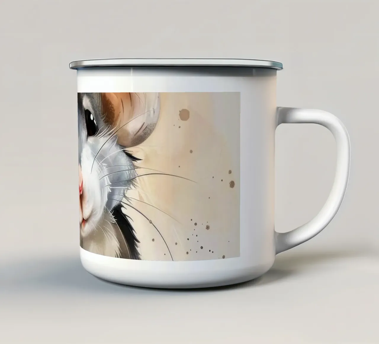 Incantevole topo dei cartoni animati con grandi orecchie, con la mano in mano tazza in smalto da DesignDoodle