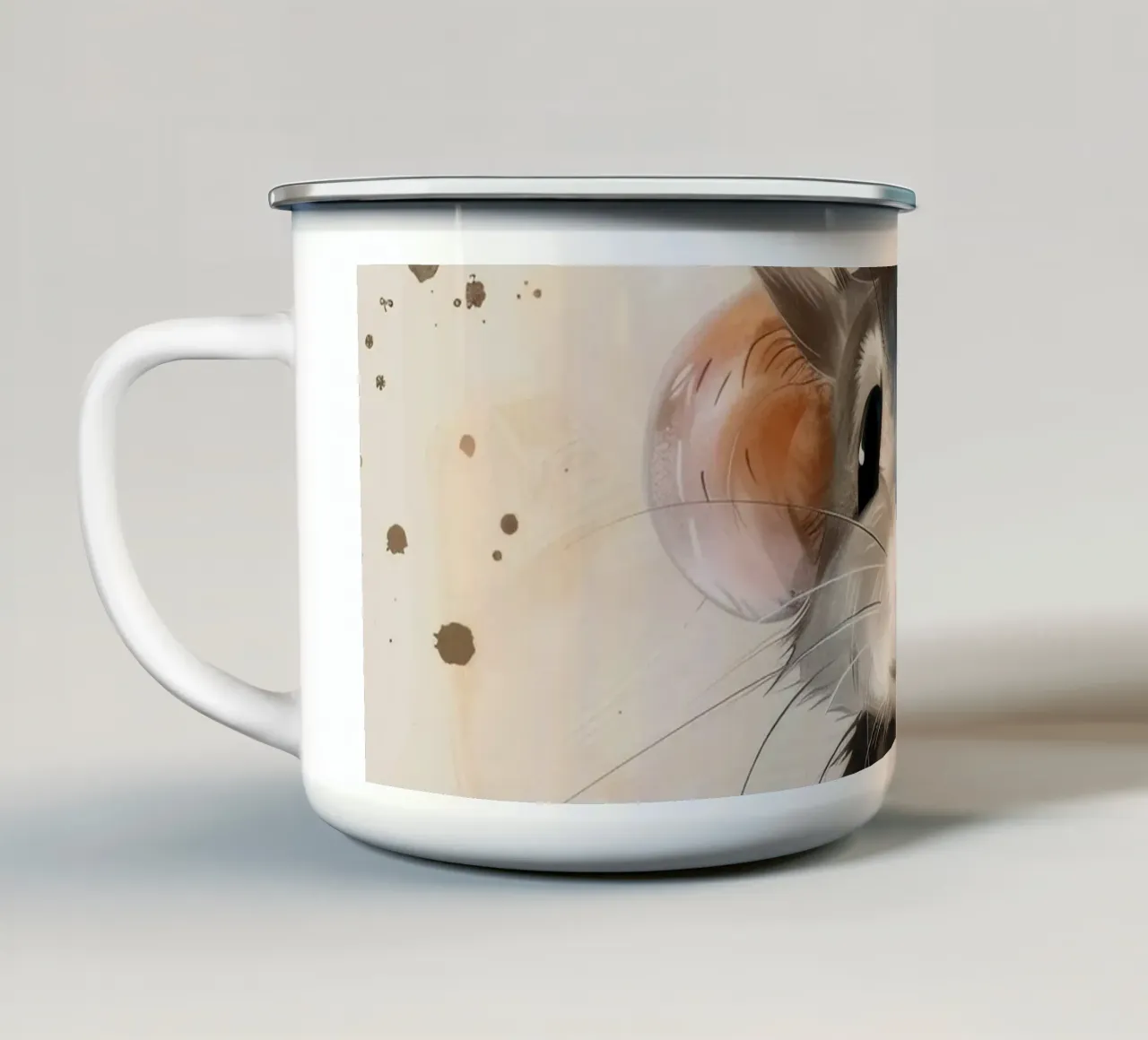 Incantevole topo dei cartoni animati con grandi orecchie, con la mano in mano tazza in smalto da DesignDoodle