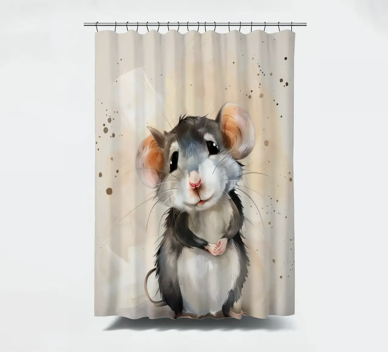 Incantevole topo dei cartoni animati con grandi orecchie, con la mano in mano tenda da doccia da DesignDoodle