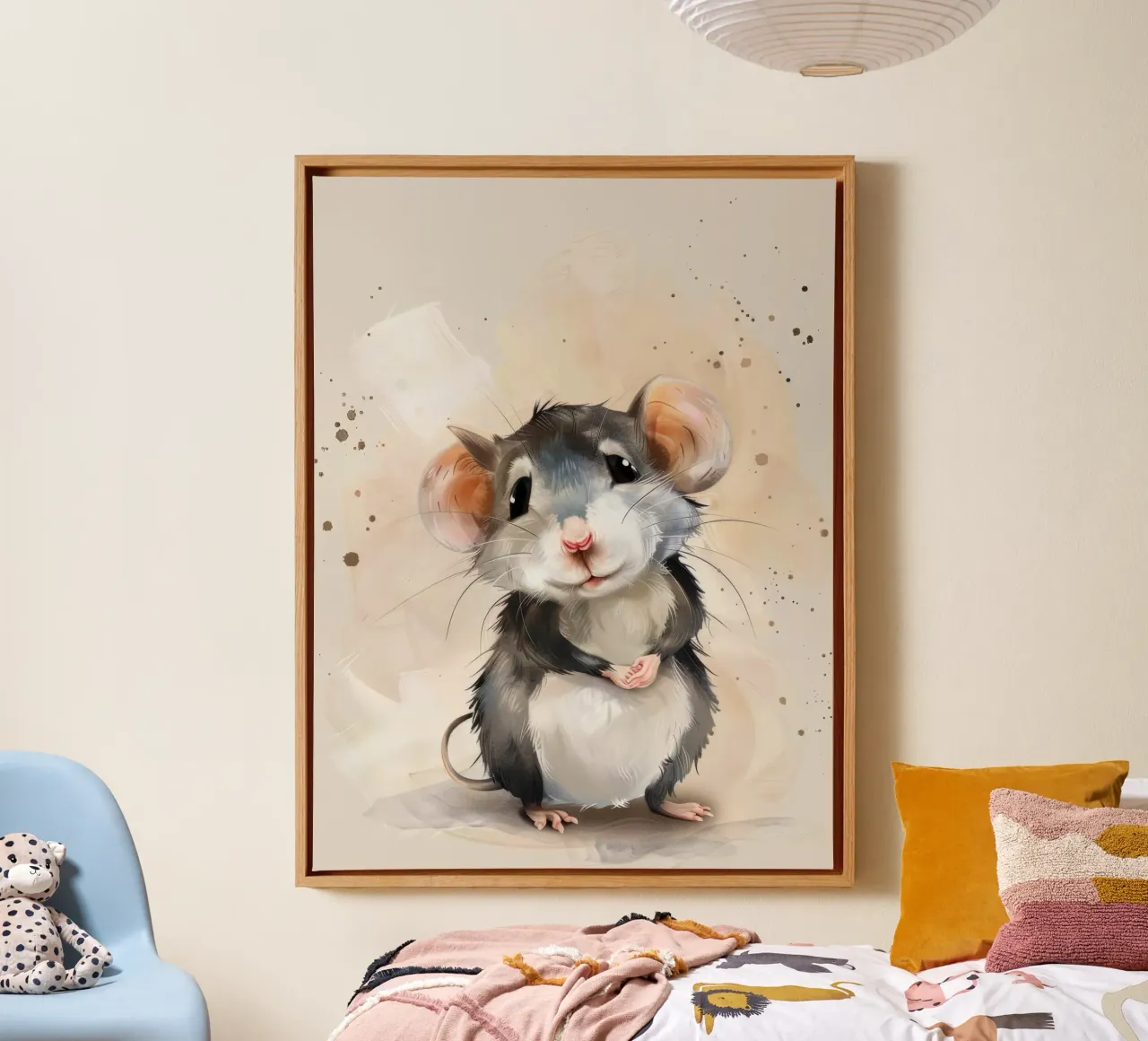 Incantevole topo dei cartoni animati con grandi orecchie, con la mano in mano tela con Cornice a cassetta da DesignDoodle