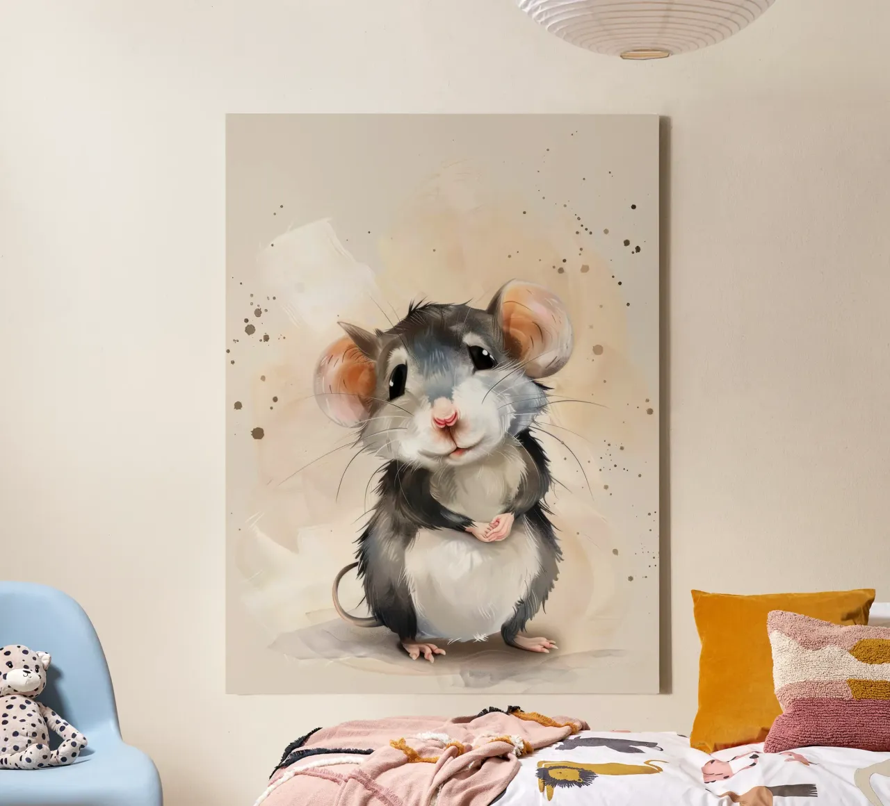 Incantevole topo dei cartoni animati con grandi orecchie, con la mano in mano tela con Cornice a cassetta da DesignDoodle