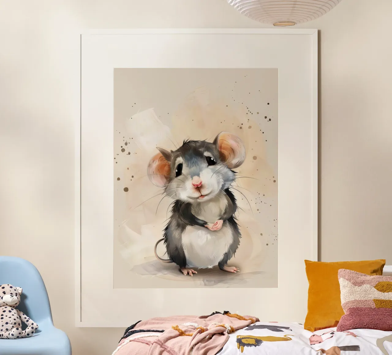 Incantevole topo dei cartoni animati con grandi orecchie, con la mano in mano poster da DesignDoodle