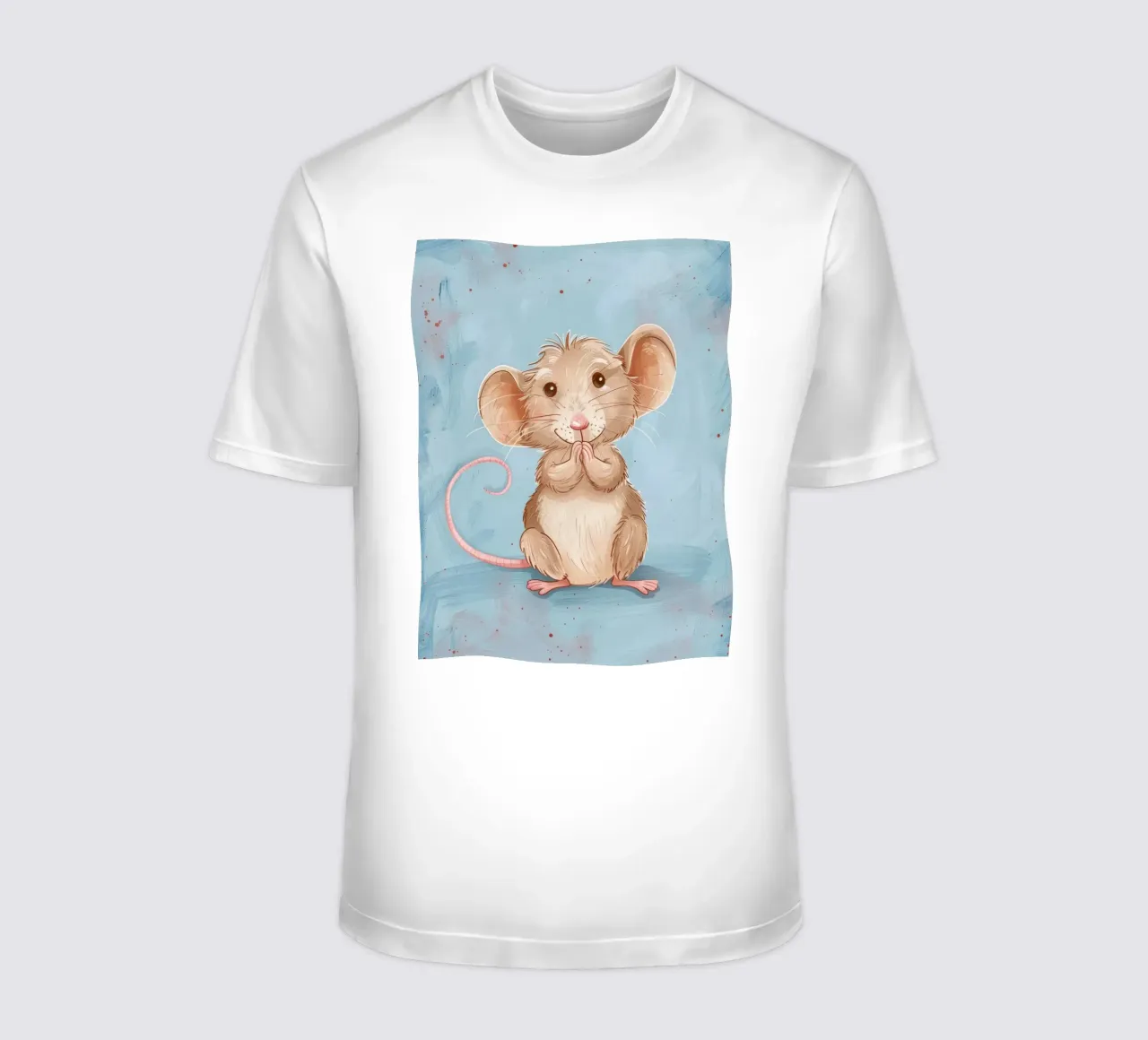 Un simpatico topo marrone con grandi orecchie siede con le zampe unite t-shirt da DesignDoodle