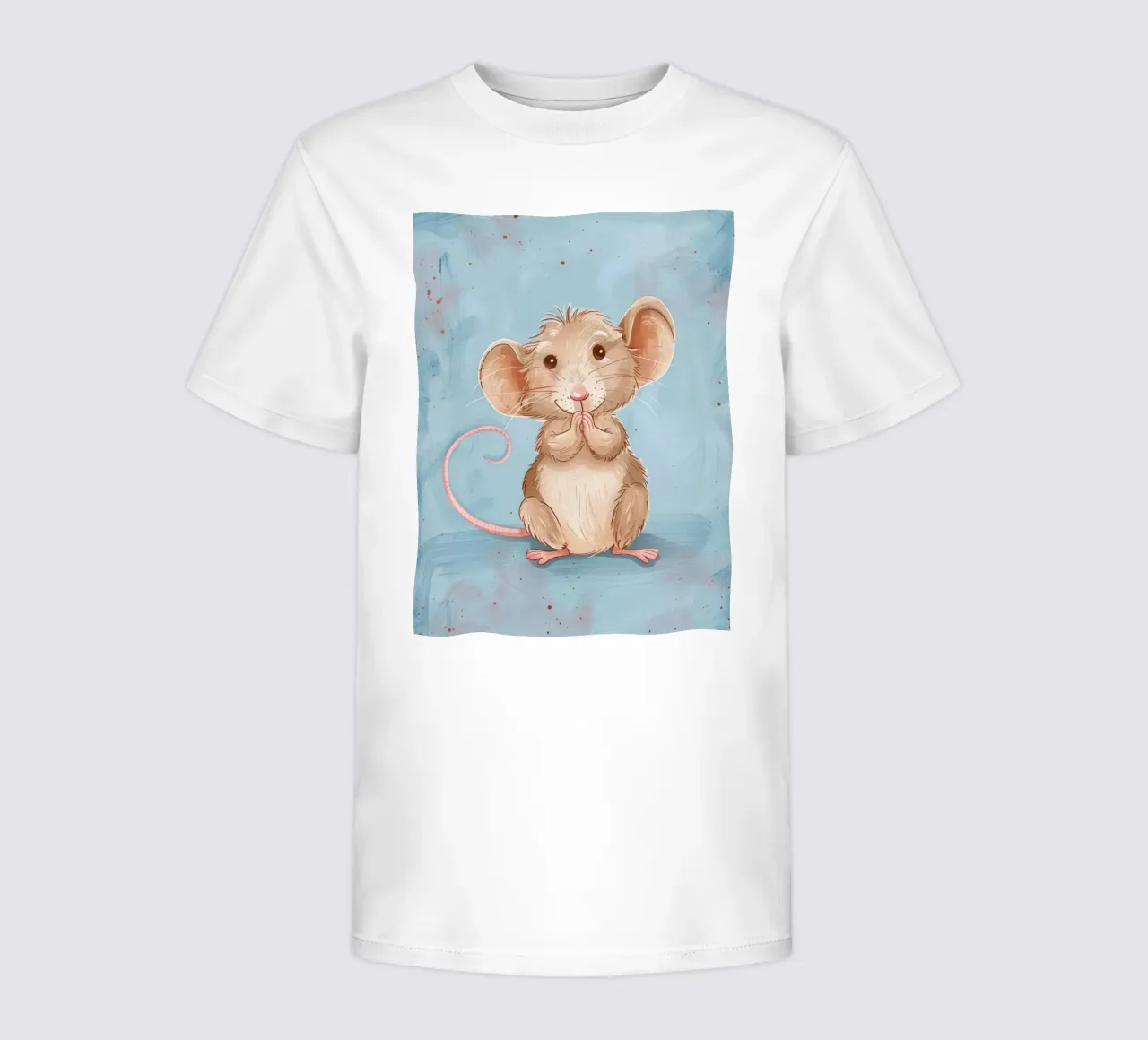 Un simpatico topo marrone con grandi orecchie siede con le zampe unite t-shirt bambini da DesignDoodle