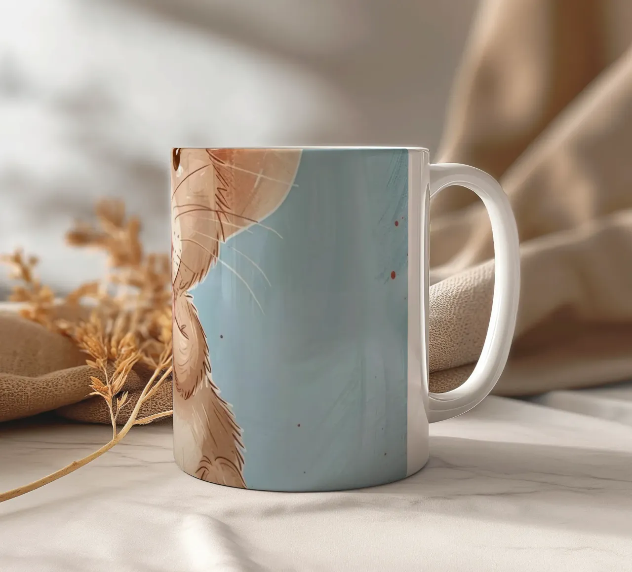 Un simpatico topo marrone con grandi orecchie siede con le zampe unite tazza in ceramica da DesignDoodle