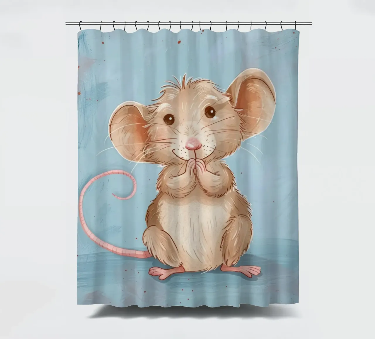 Un simpatico topo marrone con grandi orecchie siede con le zampe unite tenda da doccia da DesignDoodle