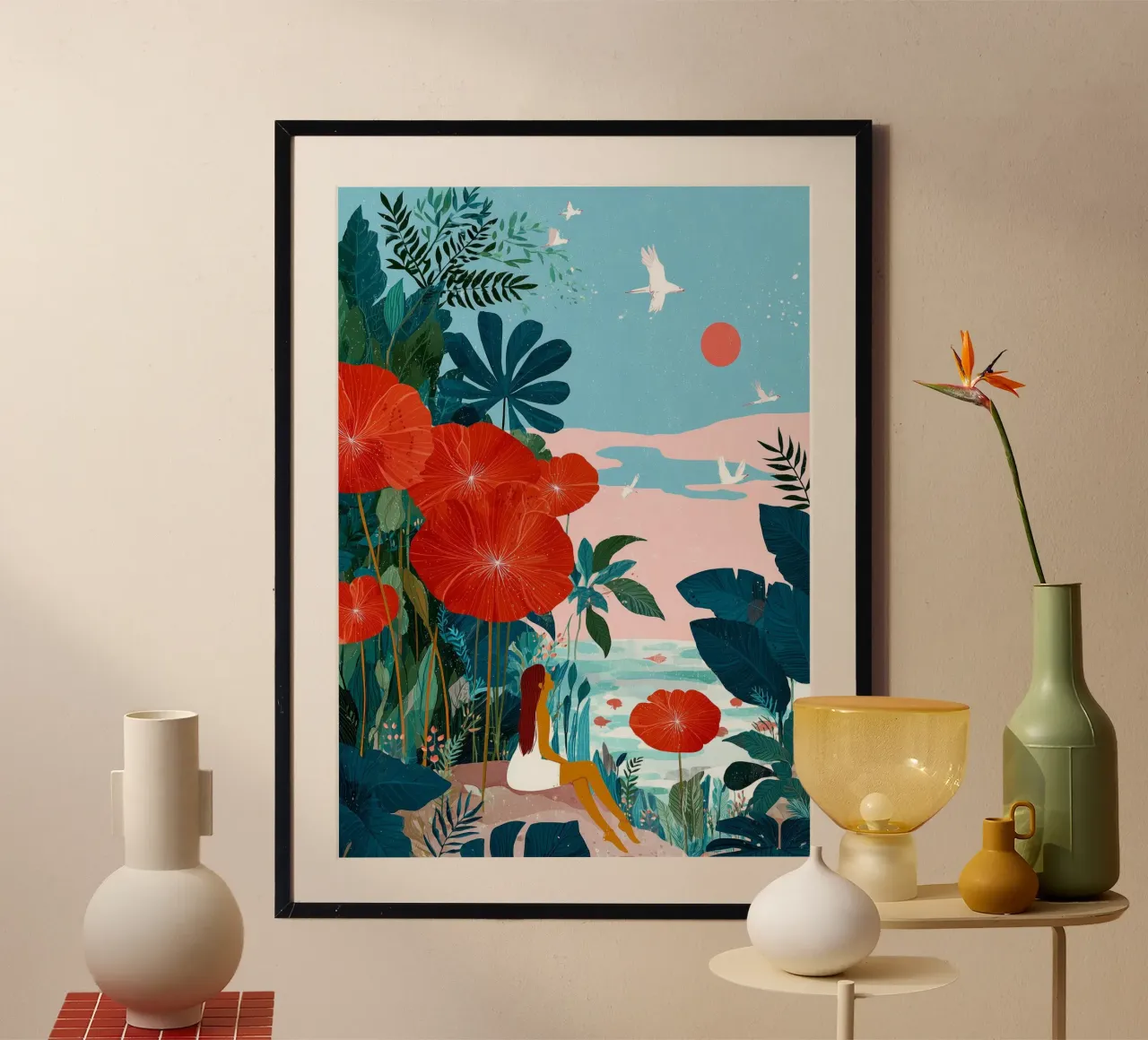 Where the Red Flowers Grow poster con telaio in alluminio da Clara August