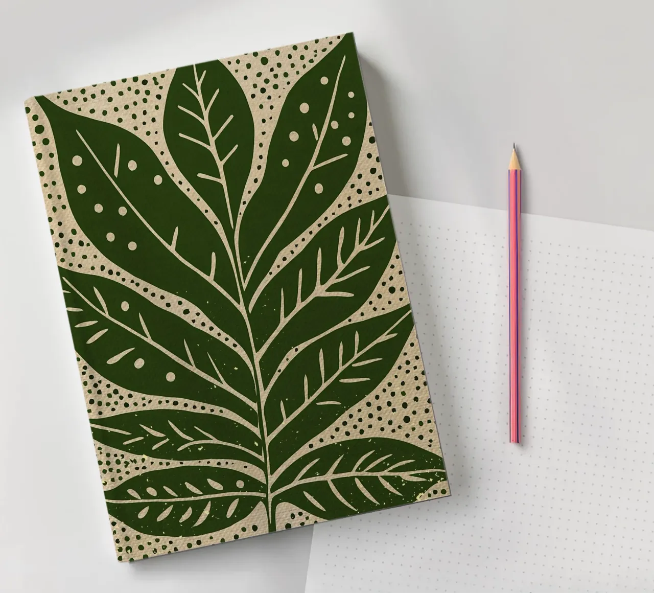 Green Big Leaf and Dots notebook by Providence Mbabazi Studio