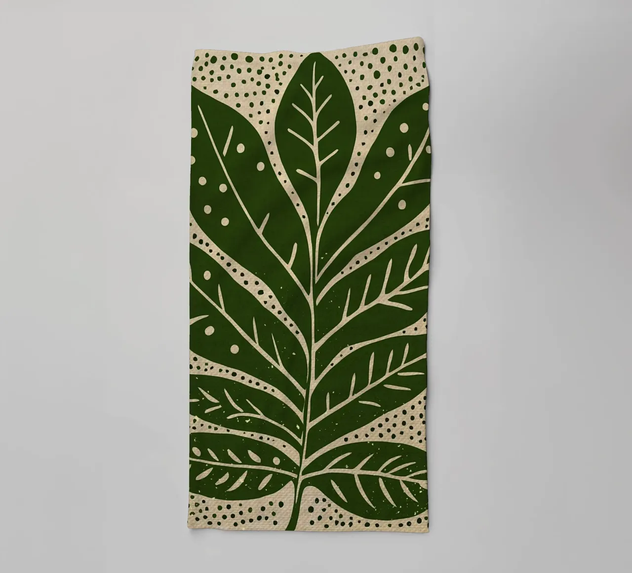 Green Big Leaf and Dots towel by Providence Mbabazi Studio