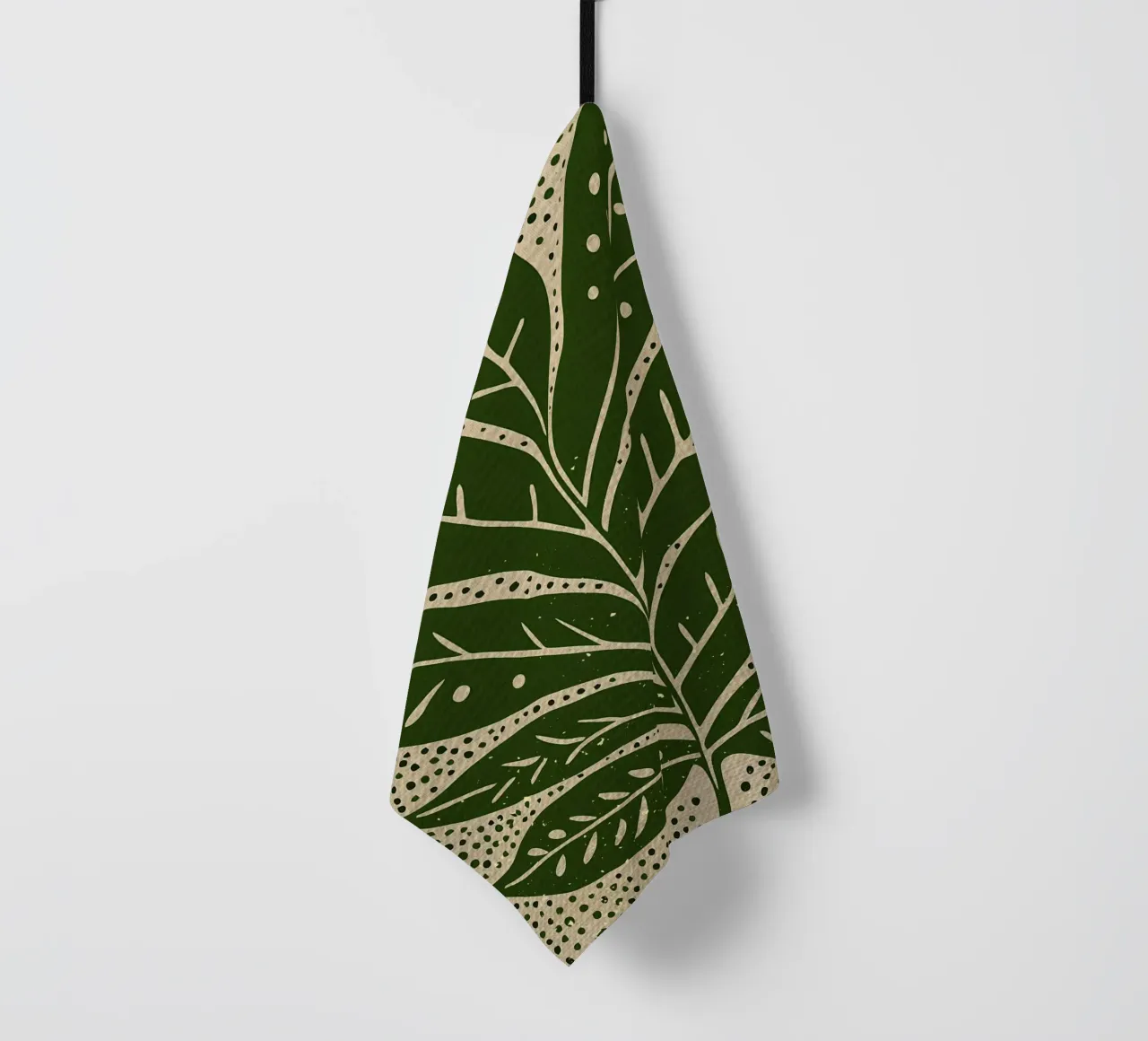 Green Big Leaf and Dots tea towel by Providence Mbabazi Studio