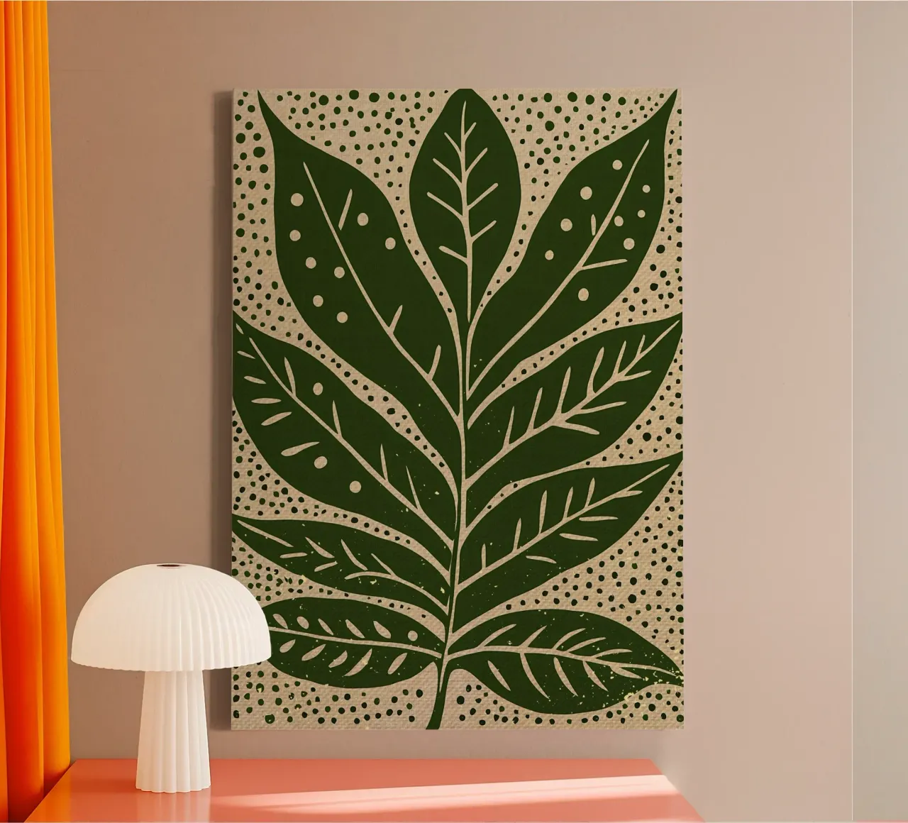 Groen groot blad en stippen canvas met Baklijst van Providence Mbabazi Studio