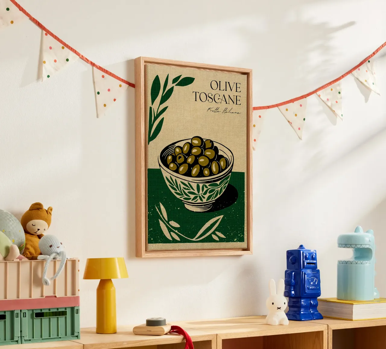 Olive verdi italiane tela con Cornice a cassetta da Providence Mbabazi Studio