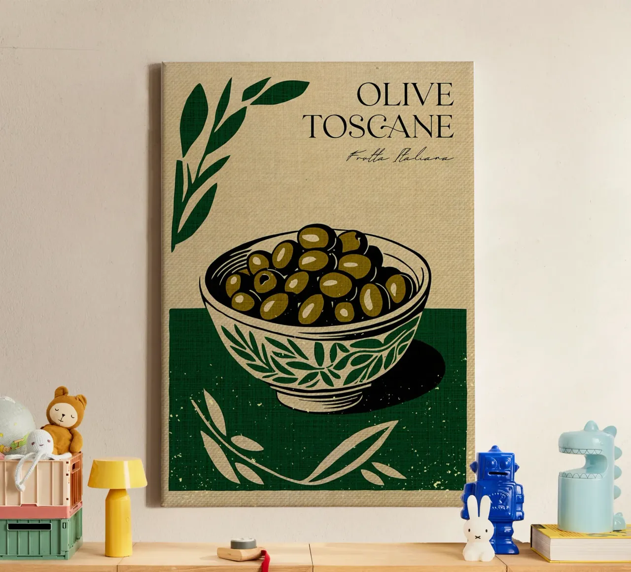 Olive verdi italiane tela con Cornice a cassetta da Providence Mbabazi Studio