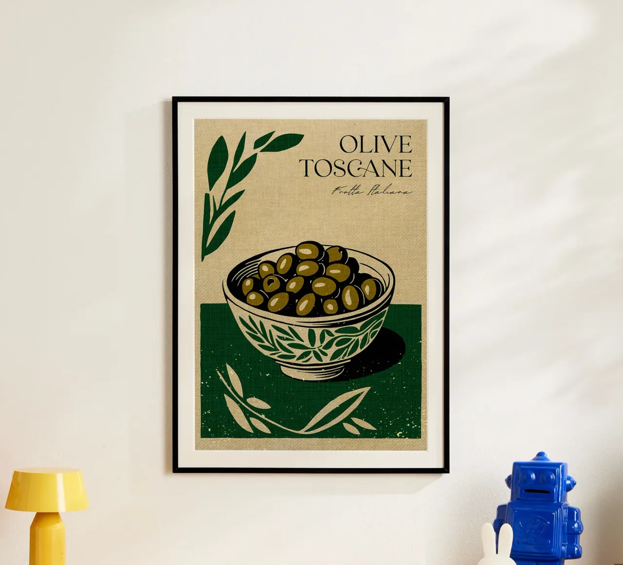 Olive verdi italiane poster con telaio in plastica da Providence Mbabazi Studio