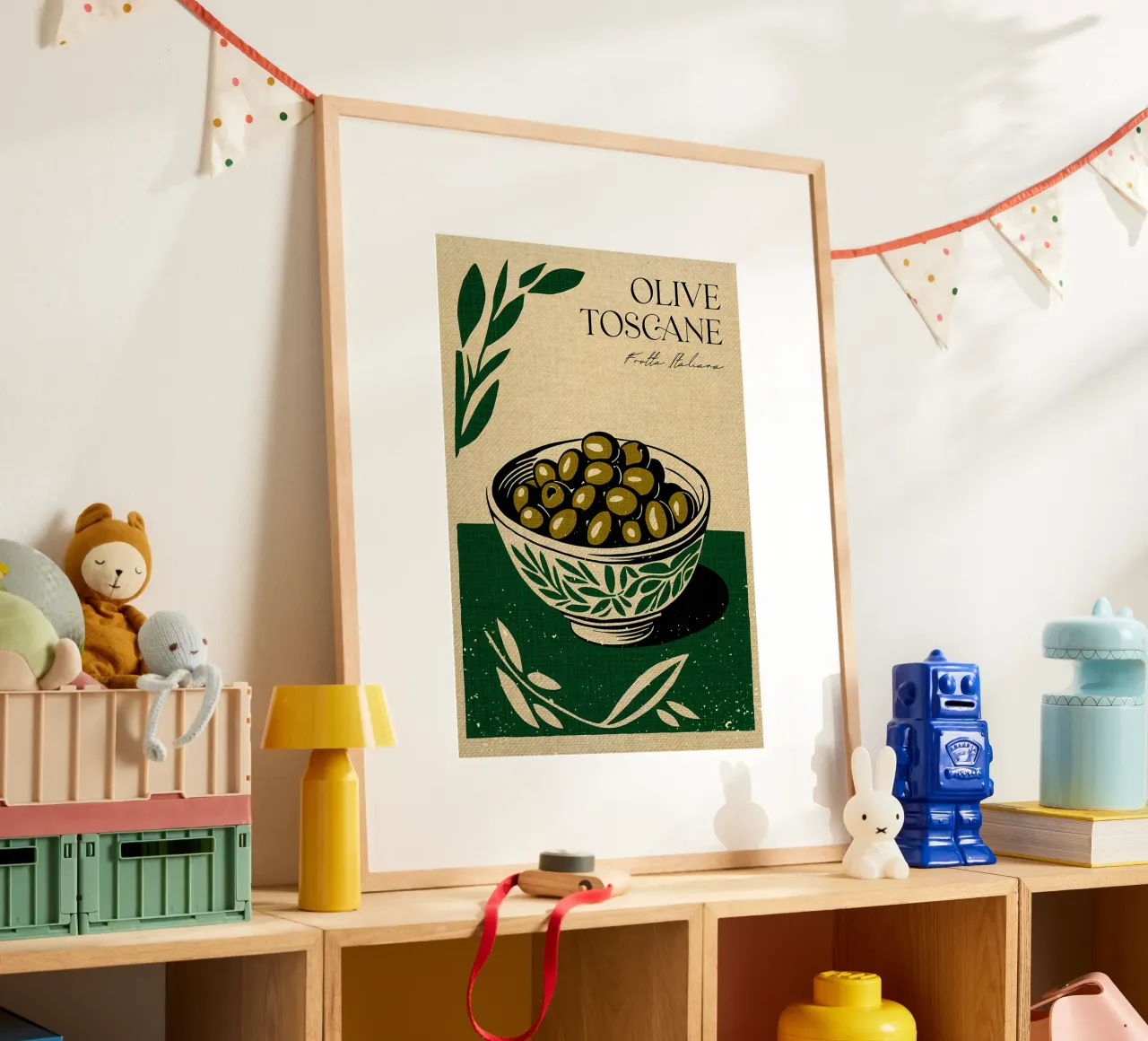 Olive verdi italiane poster con telaio in plastica da Providence Mbabazi Studio