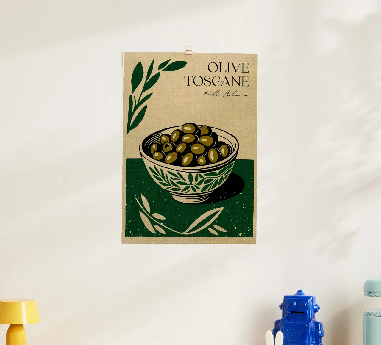 Olive verdi italiane poster con telaio in plastica da Providence Mbabazi Studio