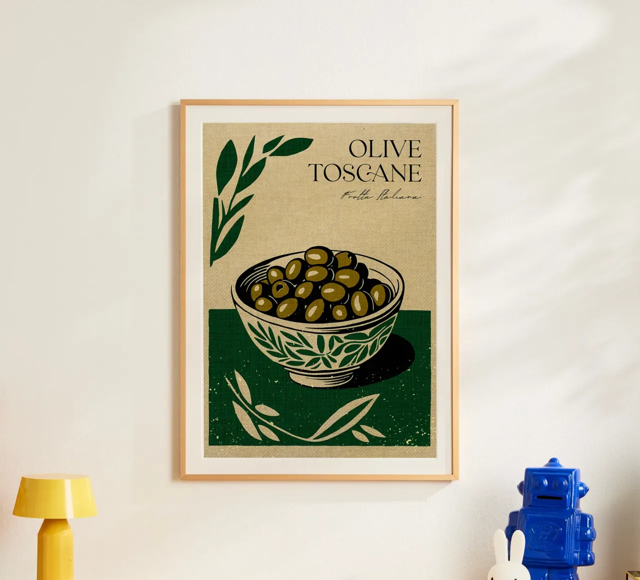 Olive verdi italiane poster con telaio in plastica da Providence Mbabazi Studio