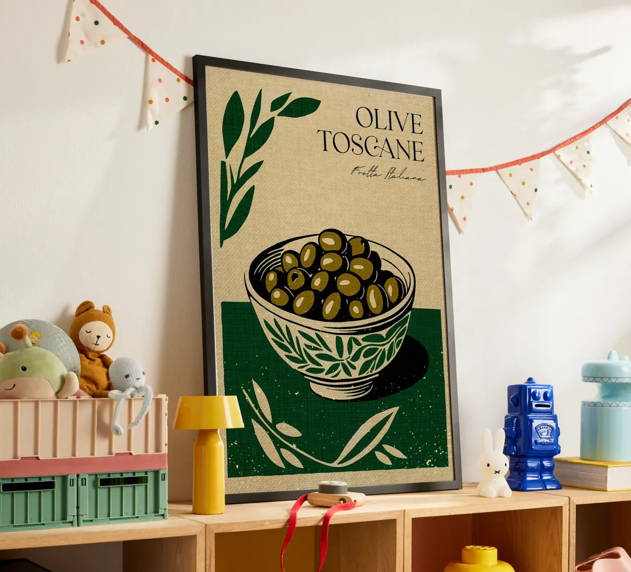 Olive verdi italiane poster con telaio in plastica da Providence Mbabazi Studio