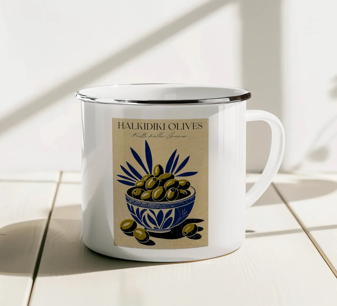 Olive della Calcidica tazza in smalto da Providence Mbabazi Studio