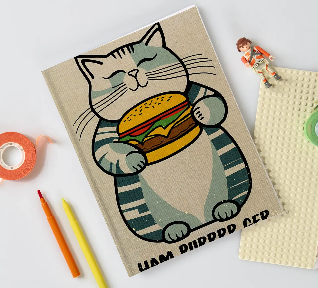 Hampurrrrger Funny Cat Art notebook by Providence Mbabazi Studio
